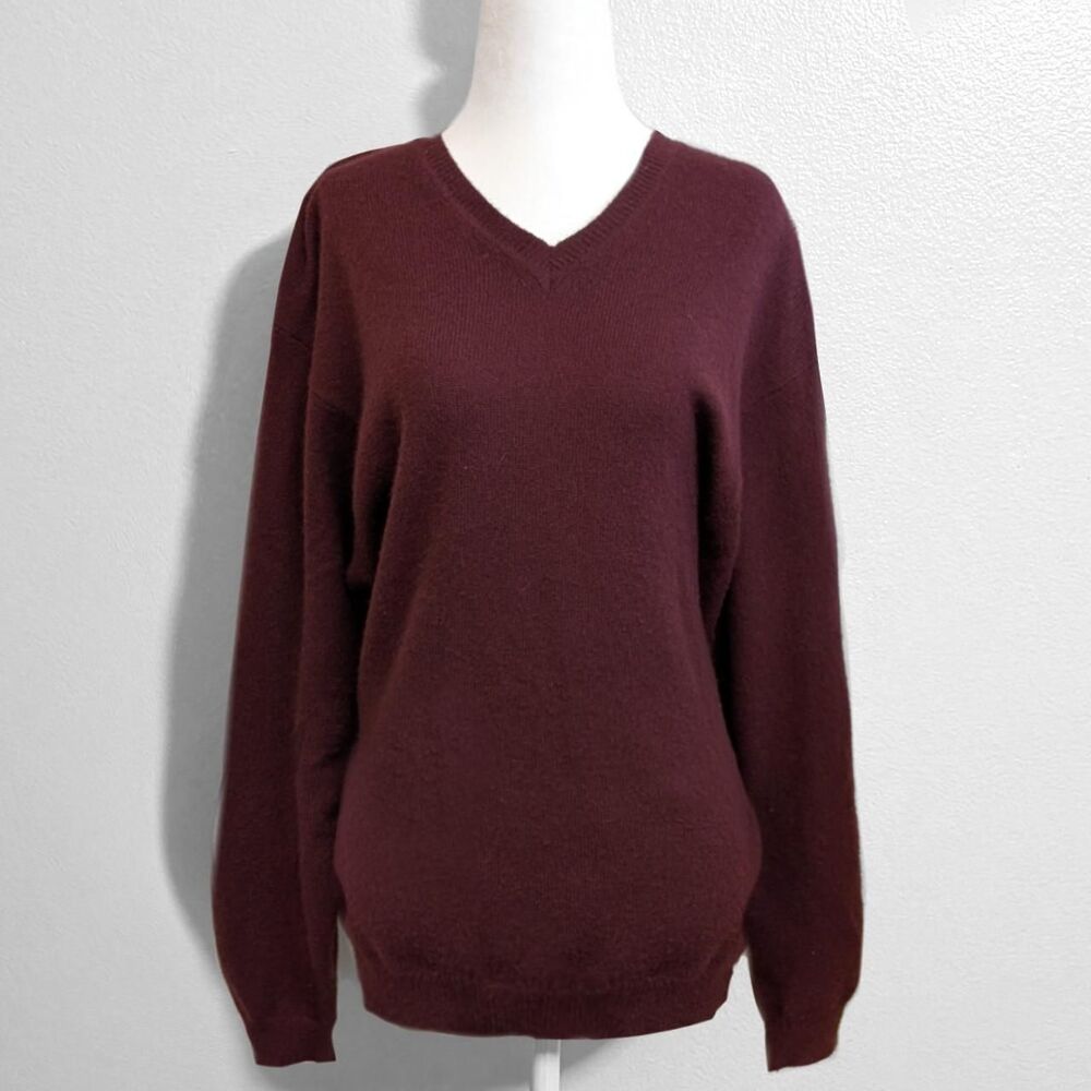 John Ashford Burgundy V-Neck Cashmere Knit Sweater | Size M